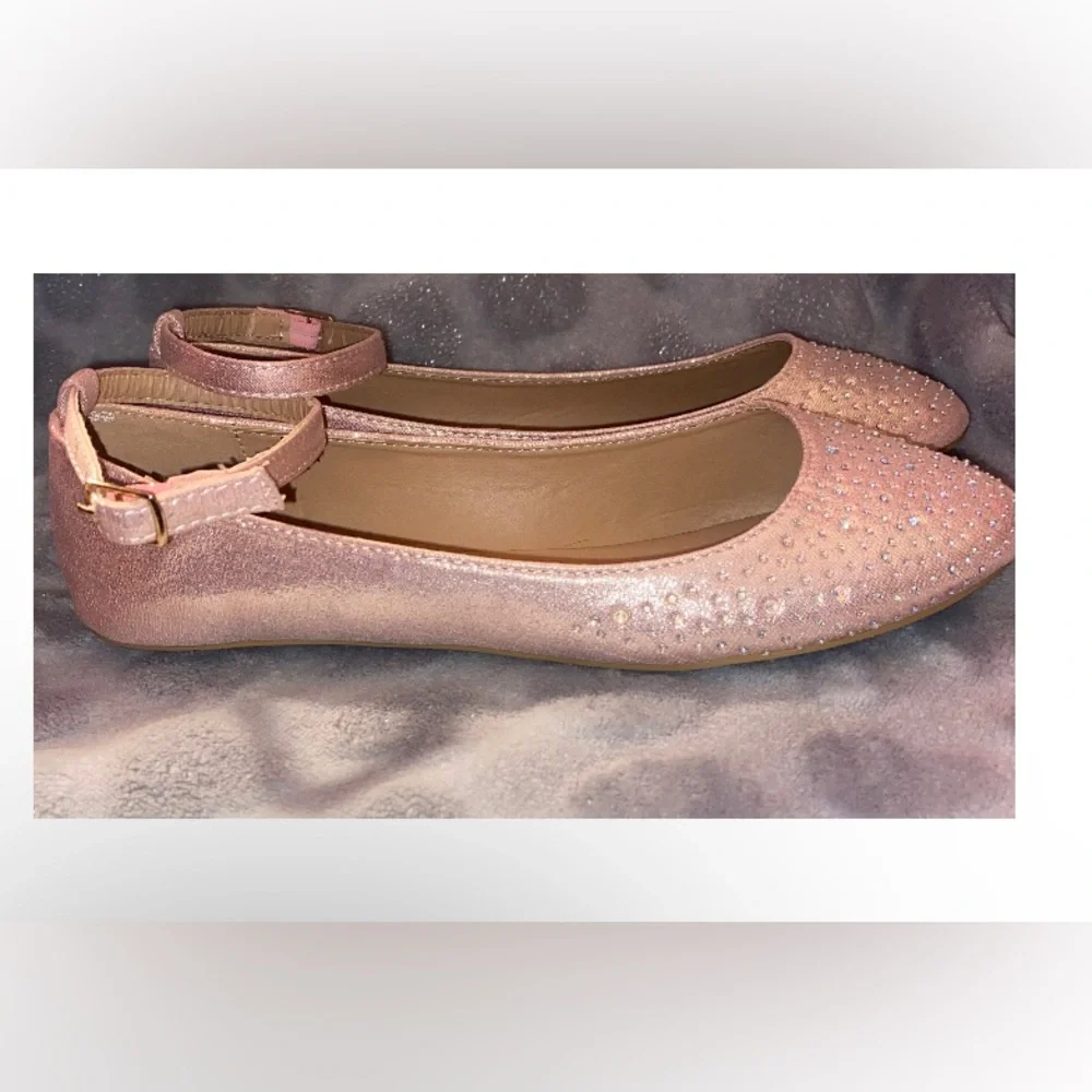 Metallic Pink Ballerina Flats with Rhinestones - Picture 2 of 11